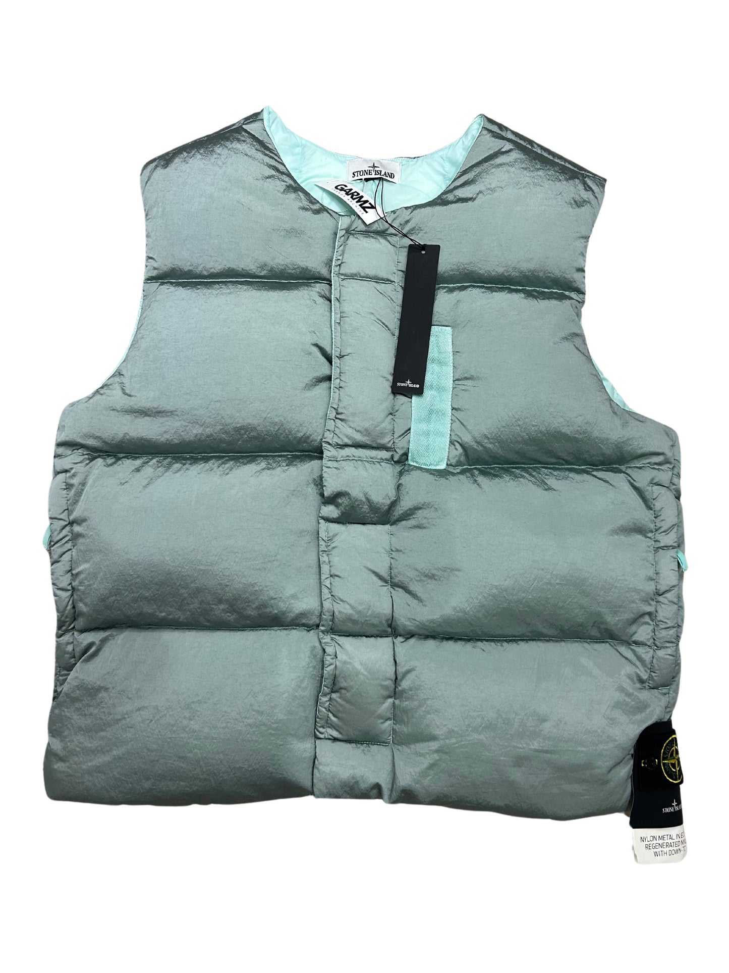 Stone Island 2022 Mint Green Down Filled Nylon Metal Gilet Vest - XL