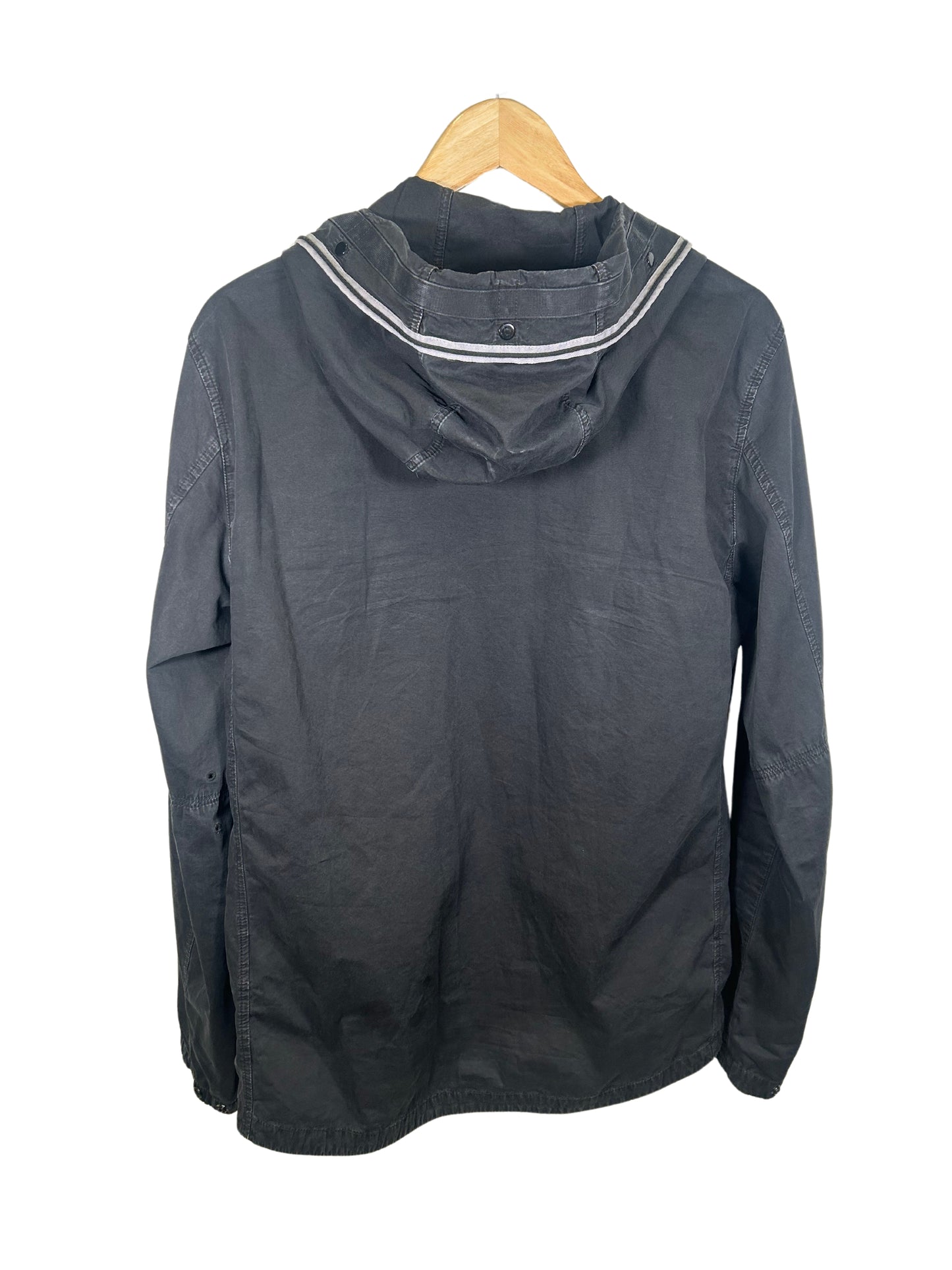 Stone Island 2021 Black Brushed Cotton Hooded Jacket - Large