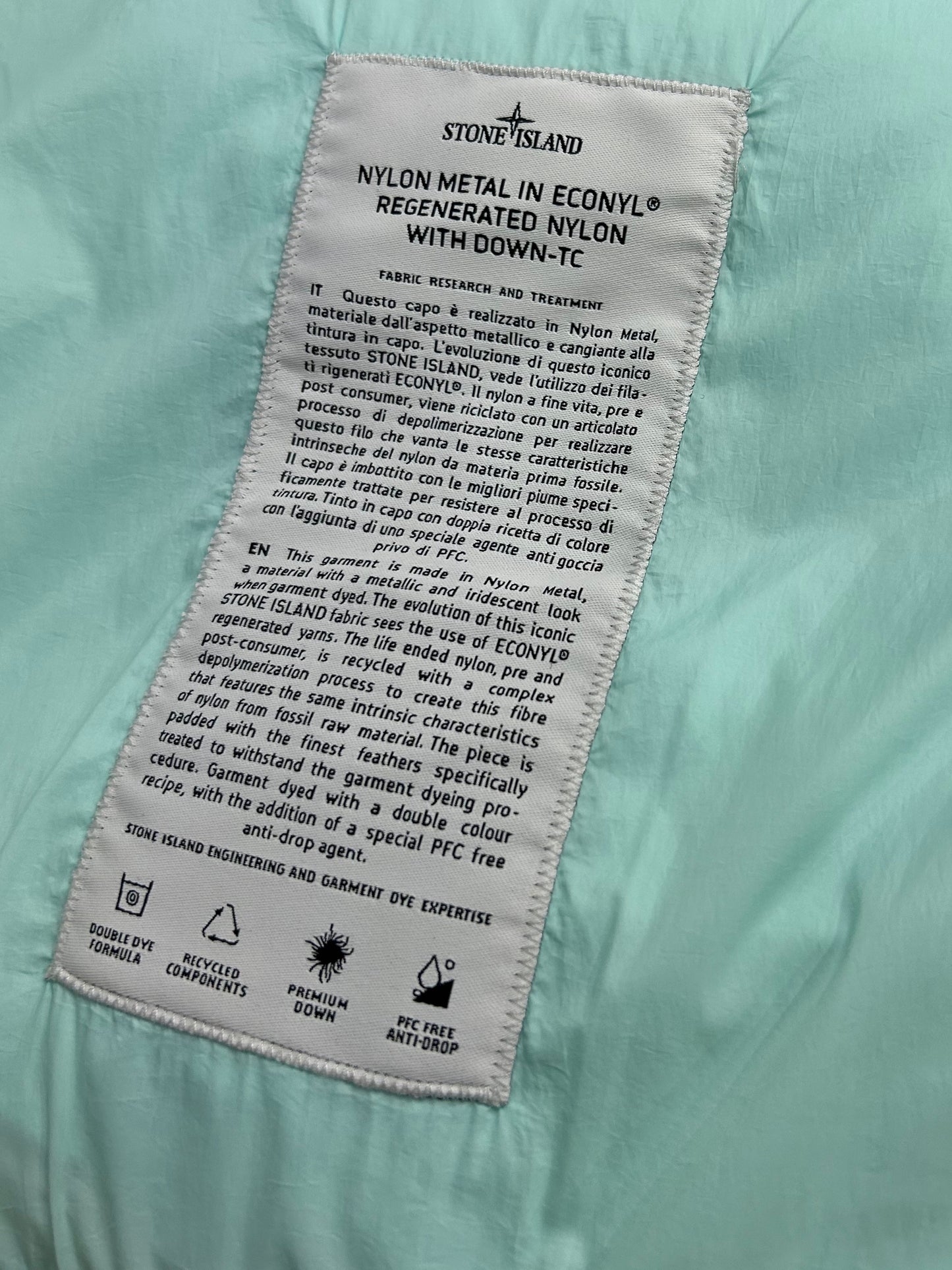 Stone Island 2022 Mint Green Down Filled Nylon Metal Gilet Vest - XL