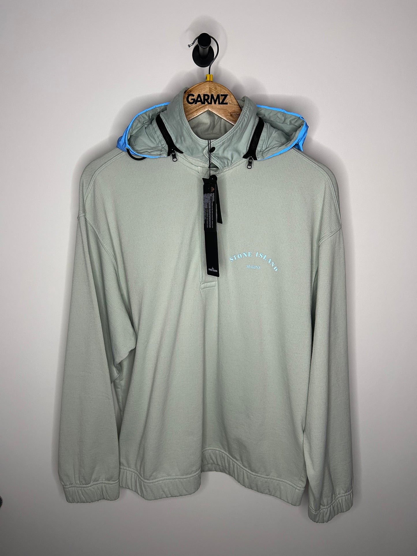 Stone Island Sky Blue Marina Spellout Reflective Hood Jumper - Medium