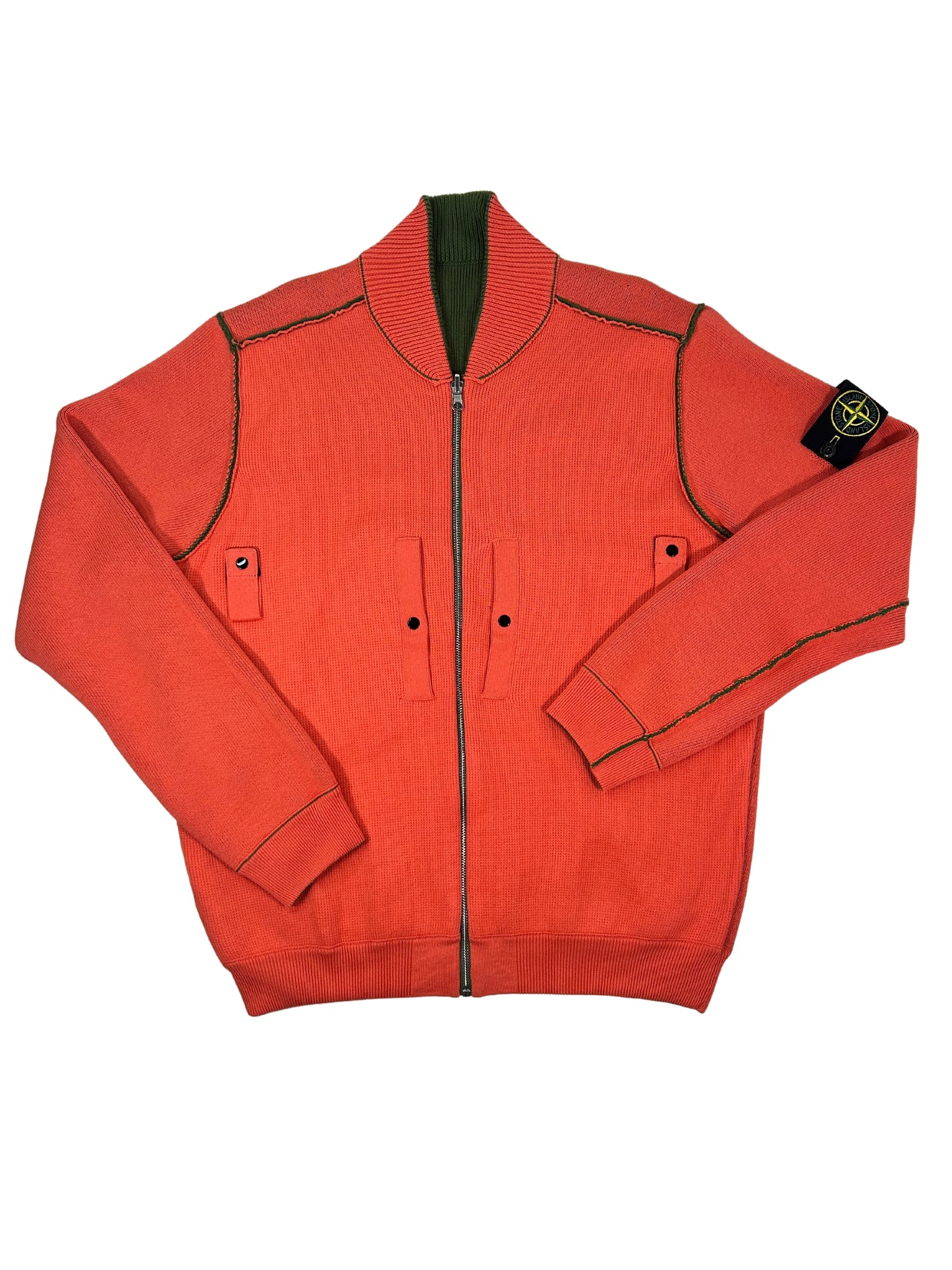 Stone Island 2022 Green/Coral Knit Reversible Cardigan - Medium