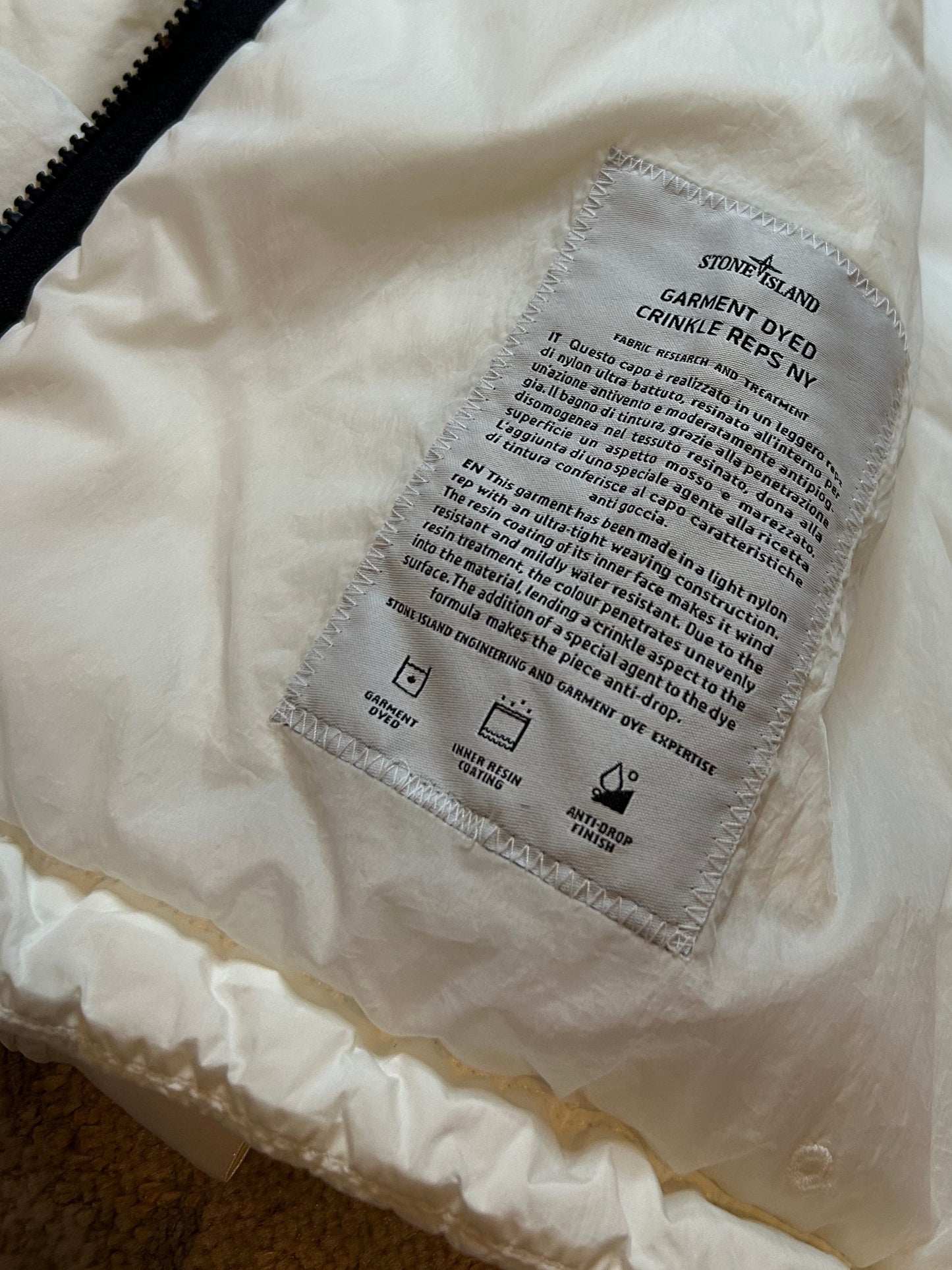 Stone Island White Garment Dyed Crinkle Reps Jacket - Small