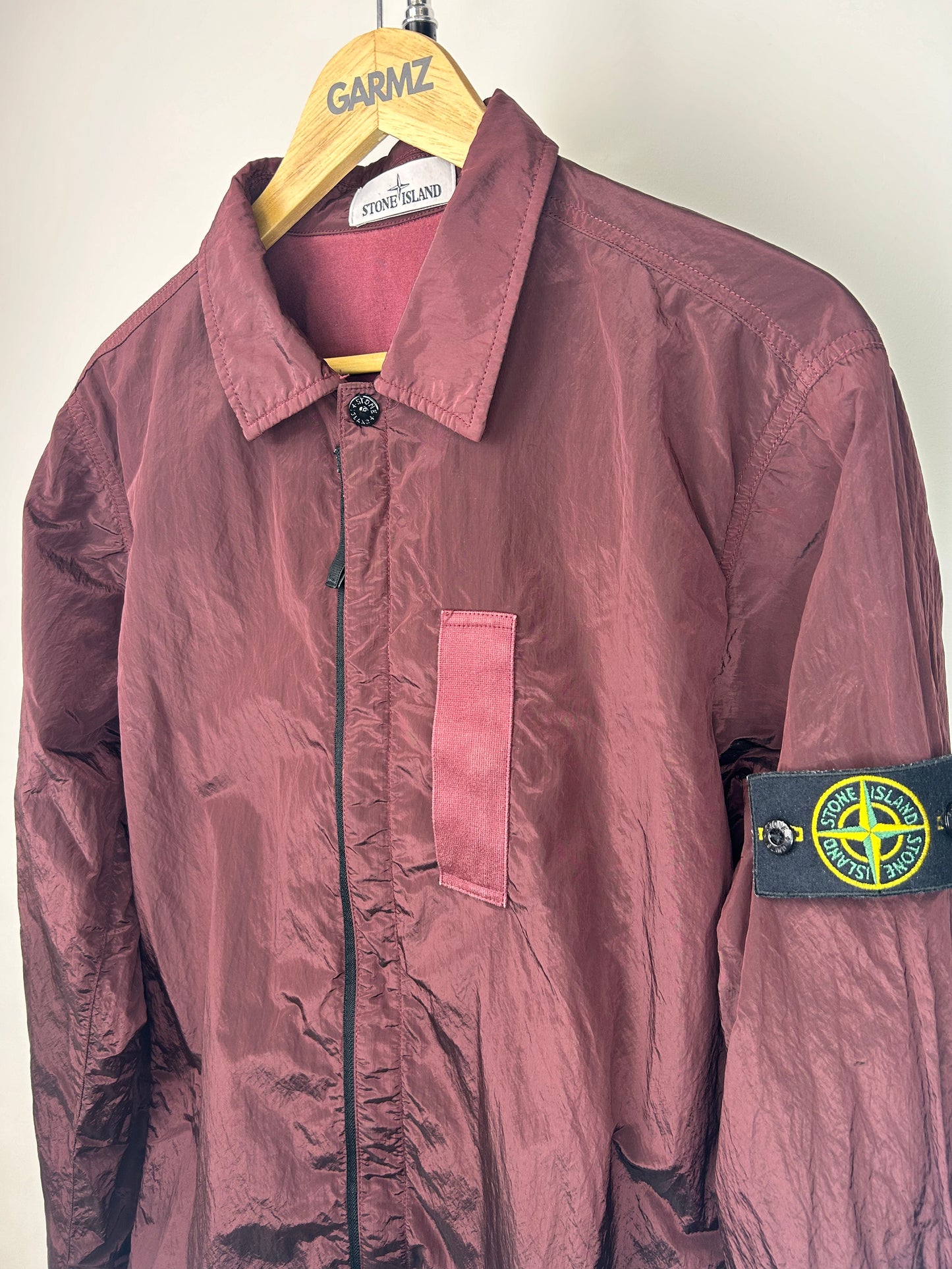 Stone Island Red Nylon Metal Shimmer Overshirt - Large