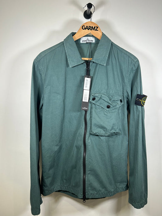 Stone Island 2021 Green Cotton Zipped Overshirt -Large