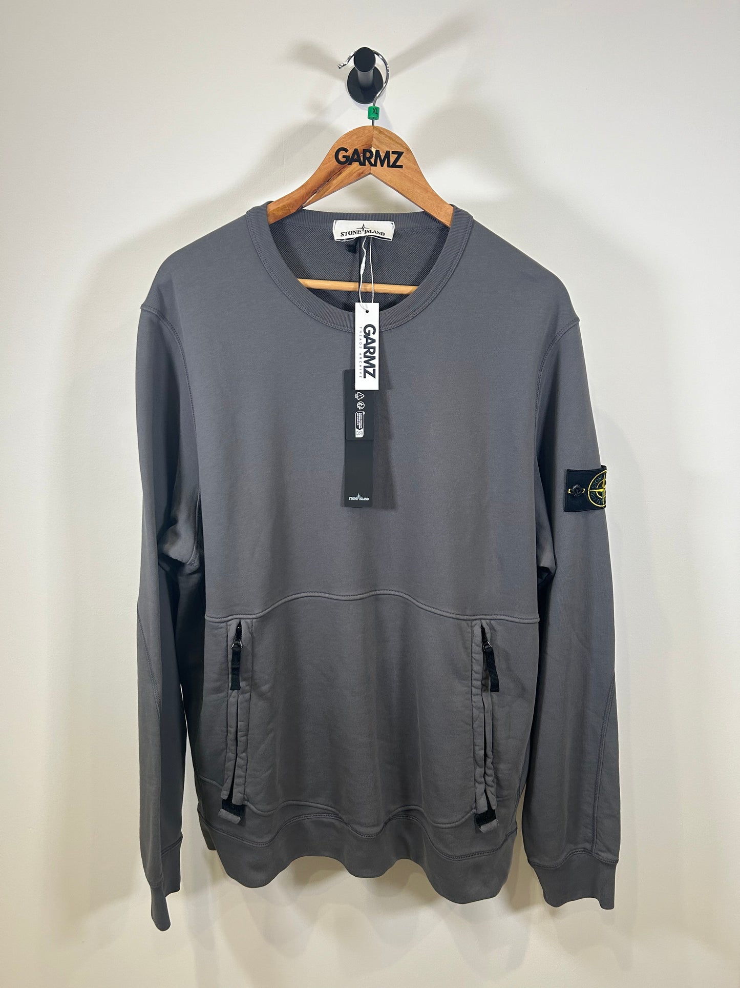 Stone Island Grey Front Pocket Crewneck Sweatshirt - XL