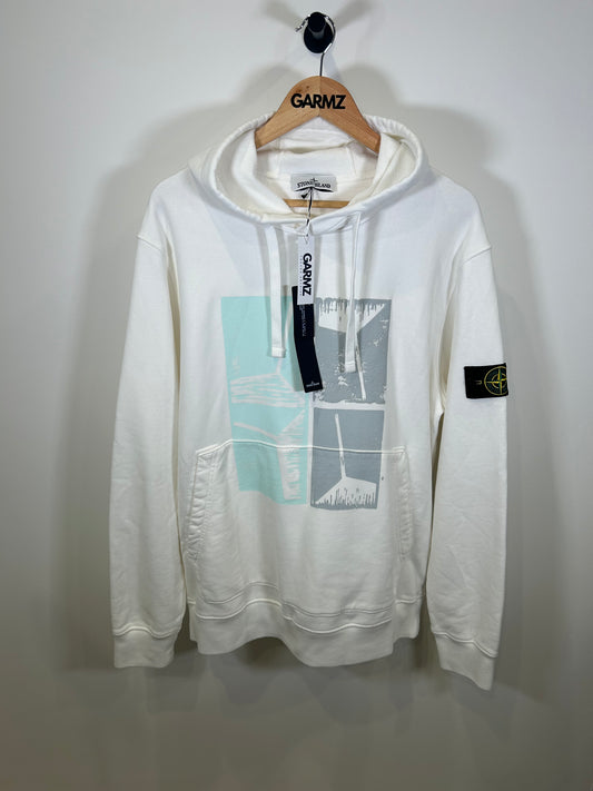 Stone Island 2022 White Graphic Print Hooded Sweatshirt - XXL