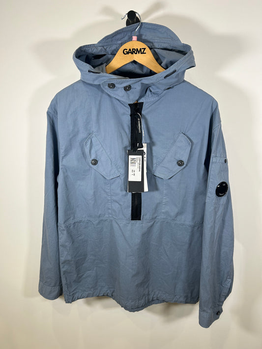 C.P. Company Dual Chest Pocket Gabardine Garment Dyed Arm Lens 1/2 Zip Blue Hooded Smock Overshirt Jacket - Small