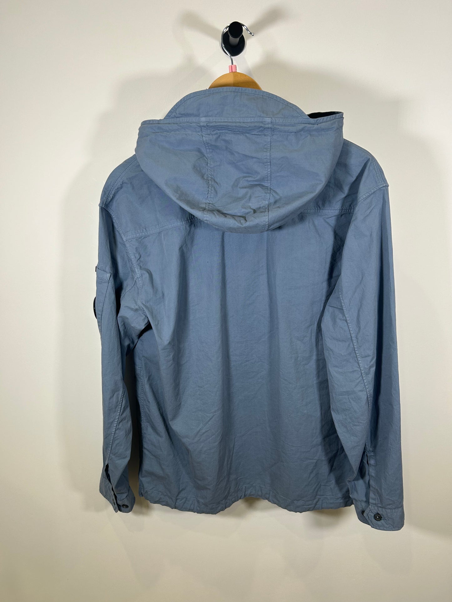 C.P. Company Dual Chest Pocket Gabardine Garment Dyed Arm Lens 1/2 Zip Blue Hooded Smock Overshirt Jacket - Small